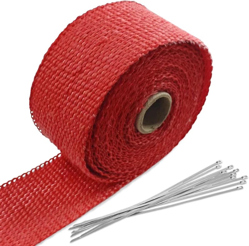 BDZMC 2" x 16 Ft Motorcycle Exhaust Heat Wrap Roll, Exhaust Manifold Heat Wrap Fiberglass Heat Shield Tape, Car Exhaust Tube Thermal Wrap Tape with 10 Stainless Locking Ties - Image 1